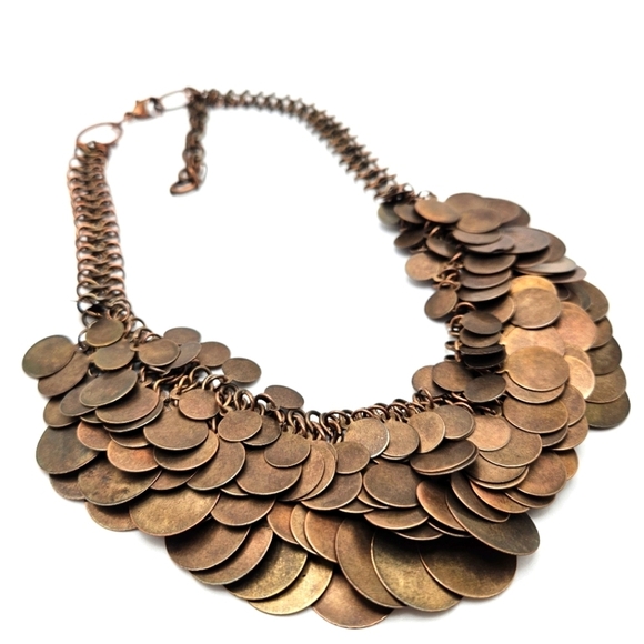 VINTAGE Bronze Tone Metal Disk Chainmail Statement Necklace - Picture 6 of 8